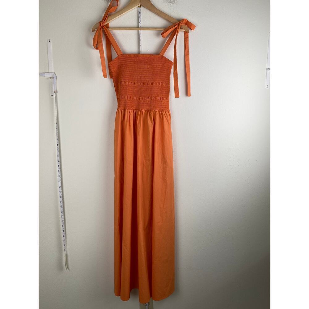 NWT COS Orange Cotton Maxi Dress Smocked Waist Tie Strap XS - Picture 7 of 15